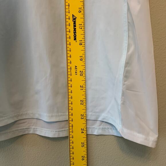 Athleta Crew Neck Top Women XS Blue Sheer Side Panels Short Sleeves Ultra Light - Picture 7 of 8